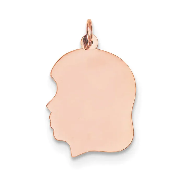 .018 Gauge Facing Left Engravable Girl Head Charm 14k Rose Gold Plain Medium XRM115/18