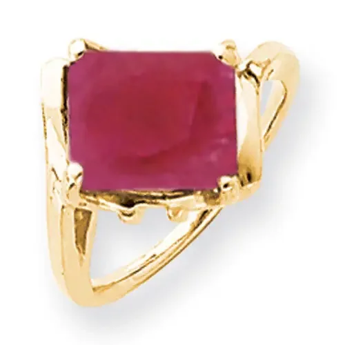 10x8mm Emerald Cut Created Ruby Ring 14k Gold Y4537CR