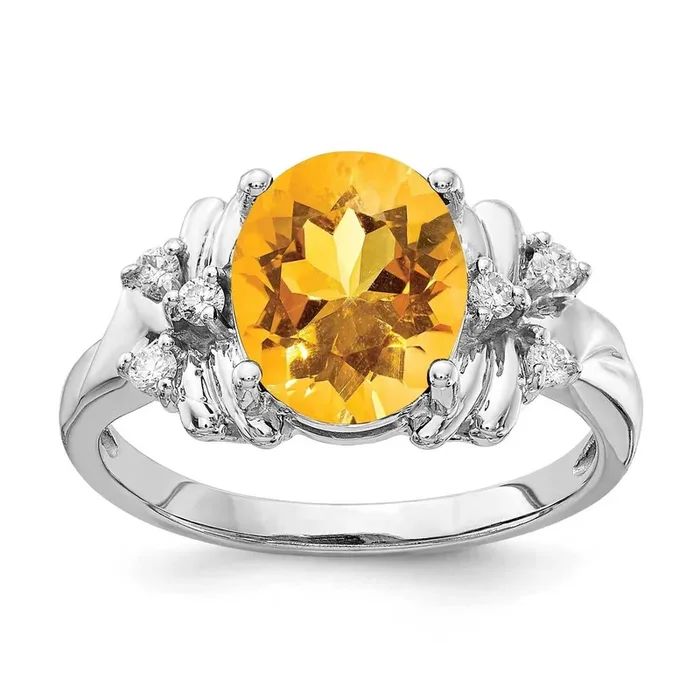 10x8mm Oval Citrine Diamond Ring 14k White Gold Y2240CI_AA