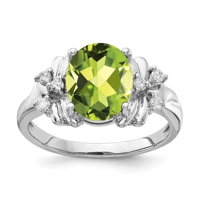 10x8mm Oval Peridot Diamond Ring 14k White Gold Y2240PE_AA