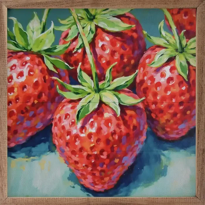 12×12 Bright Summer Strawberries Framed Wall Decor