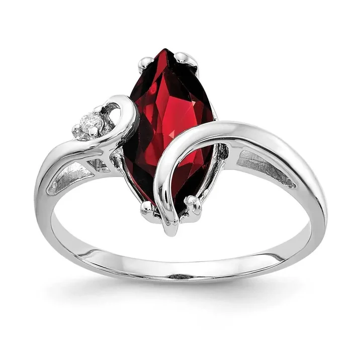 12x6mm Marquise Garnet Diamond Ring 14k White Gold Y4530GA_AA