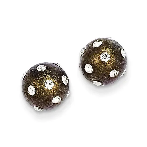 14k Gold Crystal Brown 8mm Post Earrings YE1630