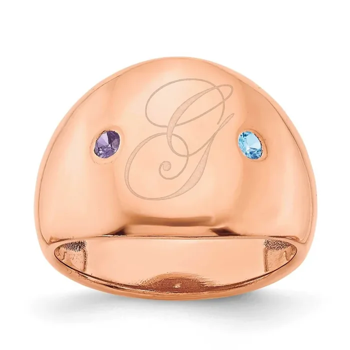 2 Birthstone Personalized Cigar Ring 14k Rose Gold XNR110R