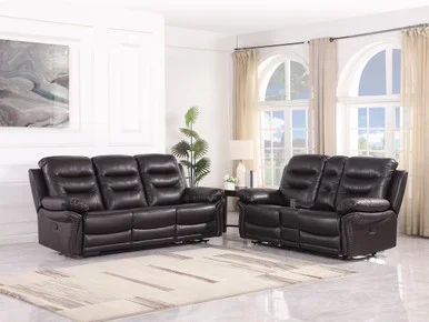 2-Piece Leather Sofa with Console Loveseat / 9392-BROWN-2PC