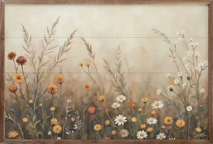 24×16 Fall Field w/ Mums and Daisies Framed Art