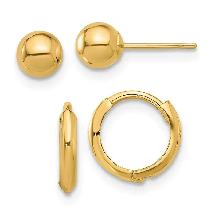 5mm Ball Hinged Hoop Earring Set 14k Polished Gold YE2166SET