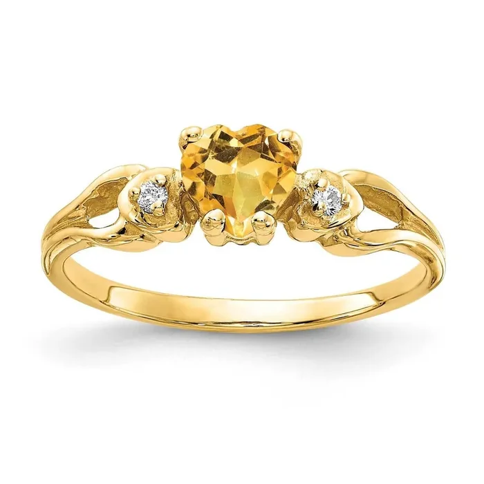 5Mm Heart Citrine Diamond Ring 14k Gold Y2186CI/A