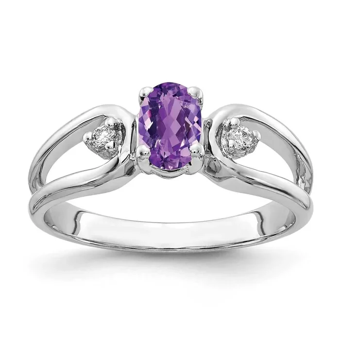 6x4mm Oval Amethyst A Diamond Ring 14k White Gold Y2082AM/A