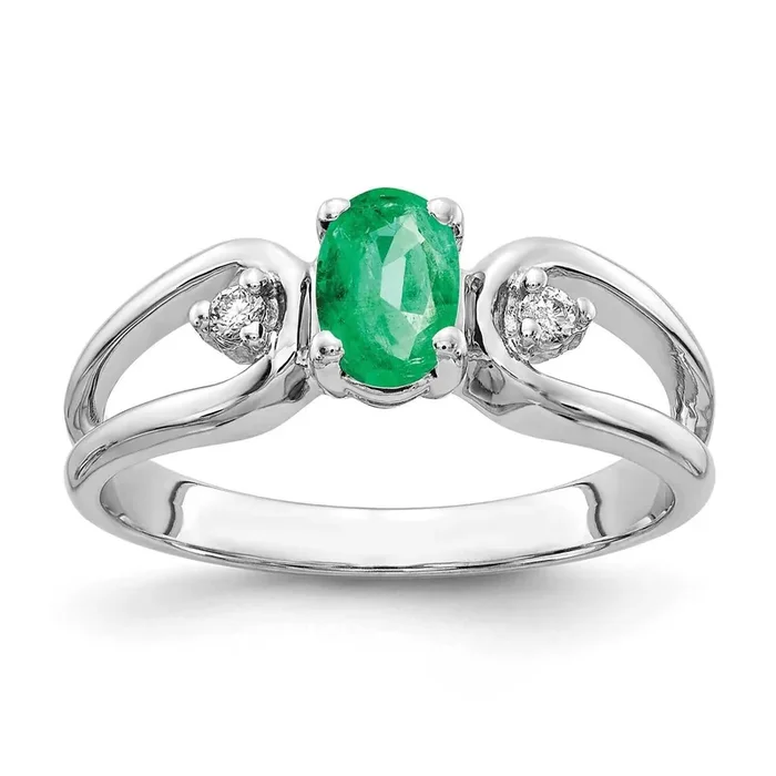 6x4mm Oval Emerald Aaa Diamond Ring 14k White Gold Y2082E/AAA