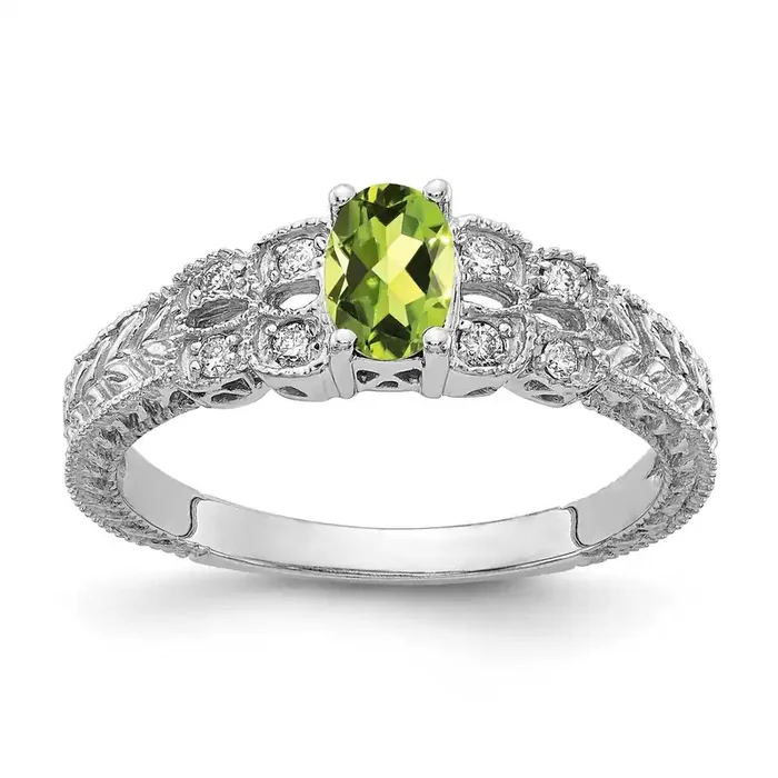 6x4mm Oval Peridot AA Diamond Ring 14k White Gold Y2065PE/AA