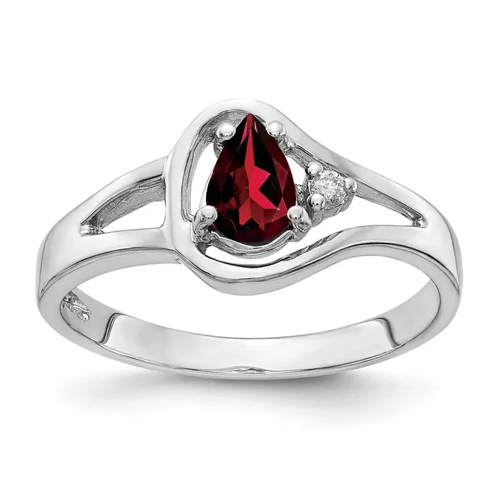 6x4mm Pear Garnet Aaa Diamond Ring 14k White Gold Y2071GA/AAA