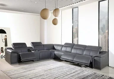 7-Piece 1 Console 3-Power Reclining Leather Sectional / 9762-GRAY-3PWR-7PC