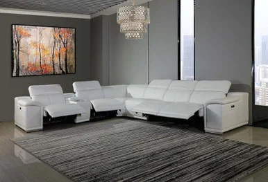7-Piece 1 Console 3-Power Reclining Leather Sectional / 9762-WHITE-3PWR-7PC