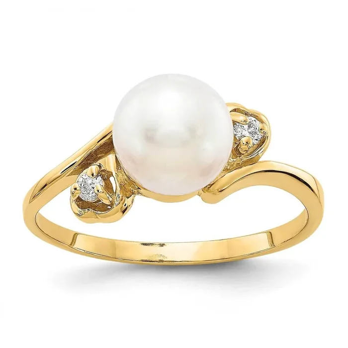 7mm Fresh Water Cultured Pearl Diamond Ring 14k Gold Y4304PL/A