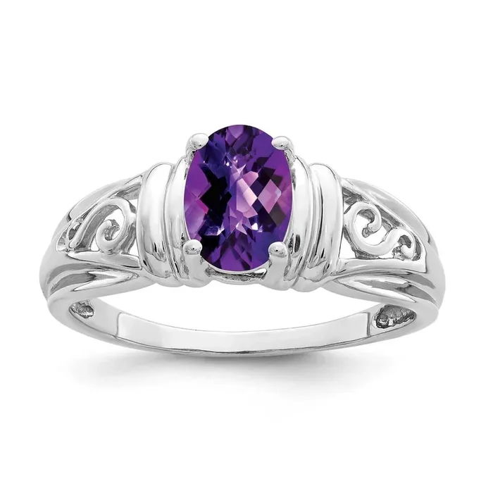7X5mm Oval Amethyst Checker Ring 14k White Gold Y4686AC