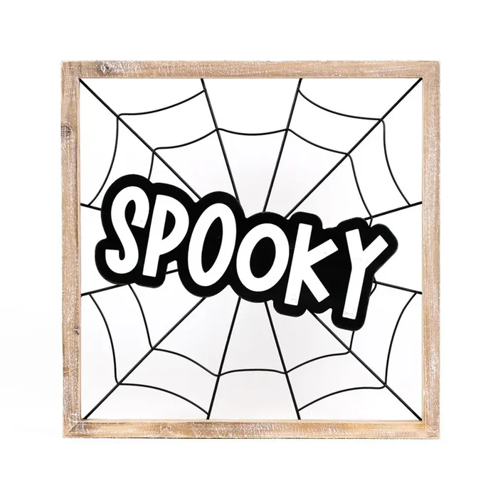 “SPOOKY” Spider Web Wood Framed Sign
