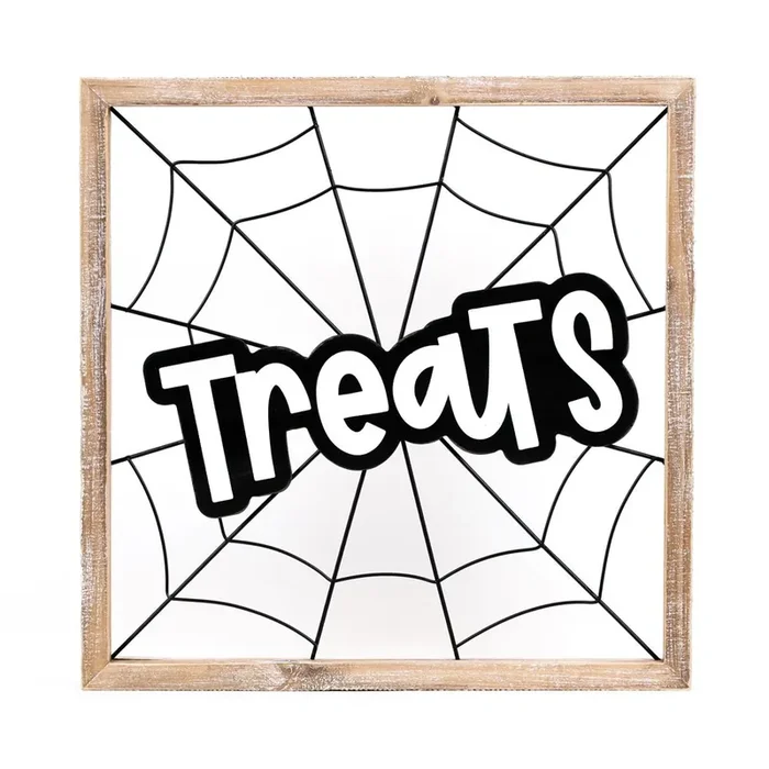 “TREATS” Spider Web Wood Framed Sign
