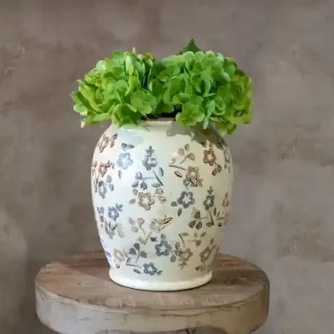 9″ Beige & Blue Floral Pattern Vase