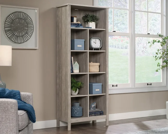 9 Cube Storage Bookcase in Distressed Spring Maple – Tall Vertical Cubby Organizer with 8 Spacious Cubbyholes & Full Top Shelf