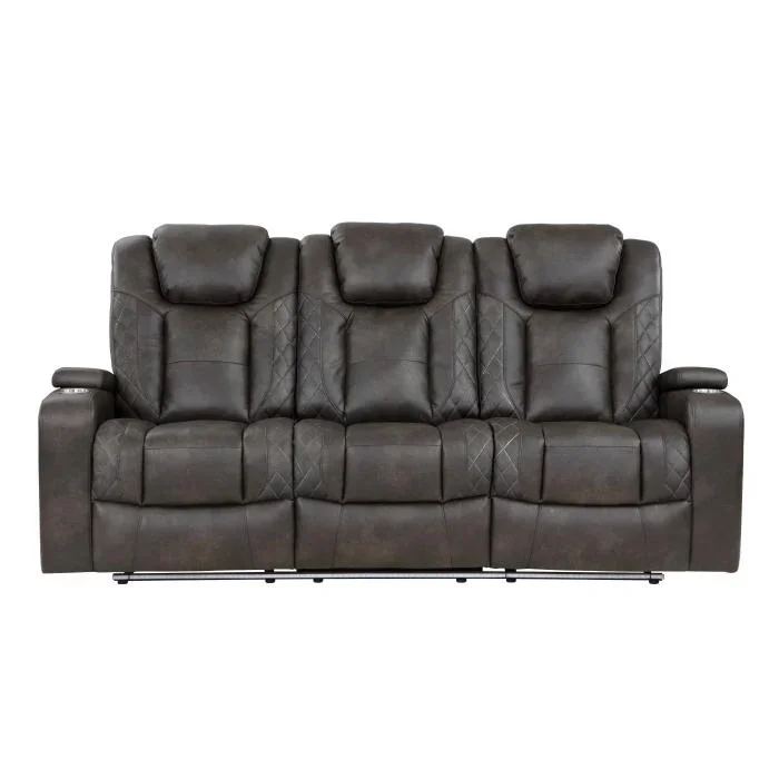 9211BRG-3PWH – Power Double Reclining Sofa with Center Drop-Down Cup Holders, Power Headrests, Storage Arms and Cup holders