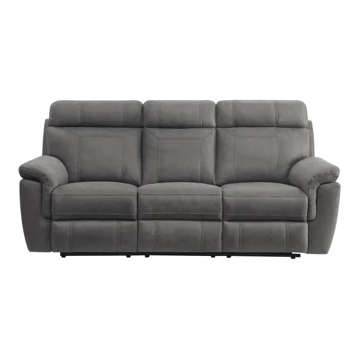 9301GRY-3 – Double Reclining Sofa with Center Drop-Down Cup Holders