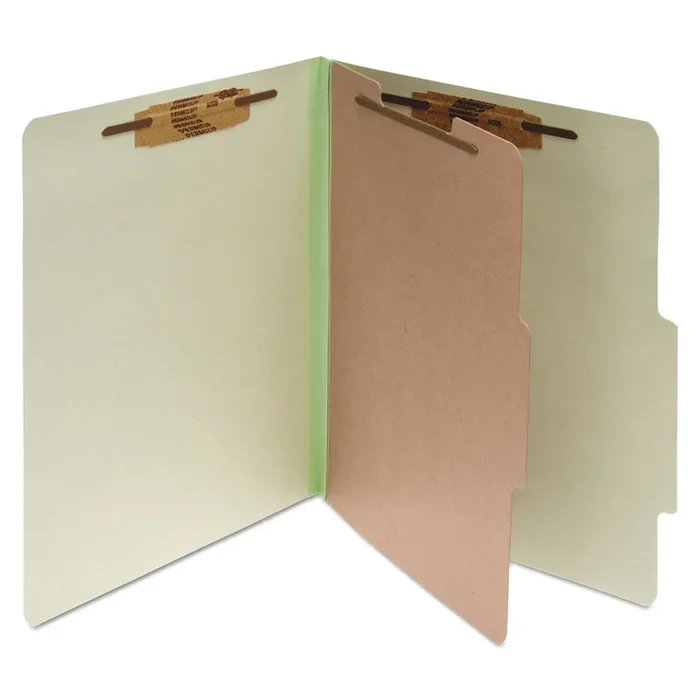 ACCO Pressboard Classification Folders, 2″ Expansion, 1 Divider, 4 Fasteners, Letter Size, Leaf Green Exterior, 10/Box