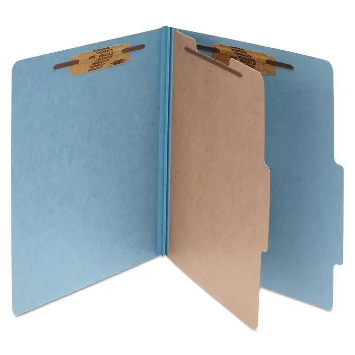 ACCO Pressboard Classification Folders, 2″ Expansion, 1 Divider, 4 Fasteners, Letter Size, Sky Blue Exterior, 10/Box