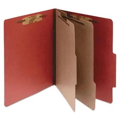 ACCO Pressboard Classification Folders, 3″ Expansion, 2 Dividers, 6 Fasteners, Letter Size, Earth Red Exterior, 10/Box