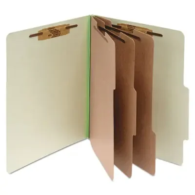 ACCO Pressboard Classification Folders, 4″ Expansion, 3 Dividers, 8 Fasteners, Letter Size, Leaf Green Exterior, 10/Box