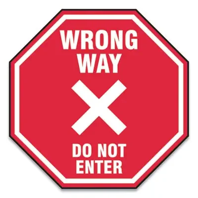 Accuform® Slip-Gard Social Distance Floor Signs, 17 X 17, “wrong Way Do Not Enter”, Red, 25/pack