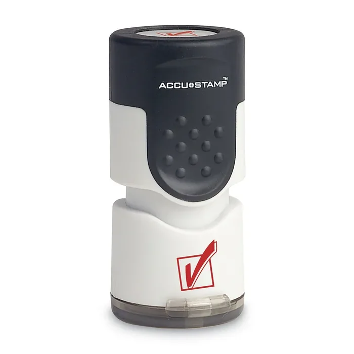 ACCUSTAMP® Pre-Inked Round Stamp, Check Mark, 0.63″ dia, Red