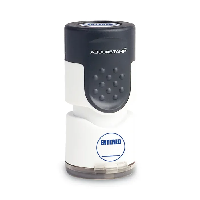 ACCUSTAMP® Pre-Inked Round Stamp, Entered, 0.63″ Dia, Blue