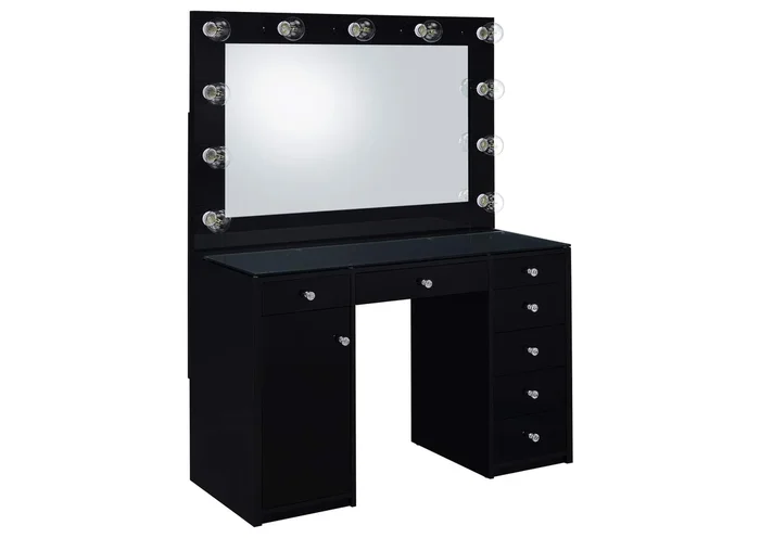 Acena 7-drawer Vanity Set with Lighting Black High Gloss