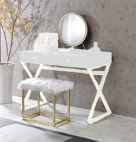 ACME Adao Faux Fur, Mirror, Black & Brass Finish Vanity Mirror Model AC00931