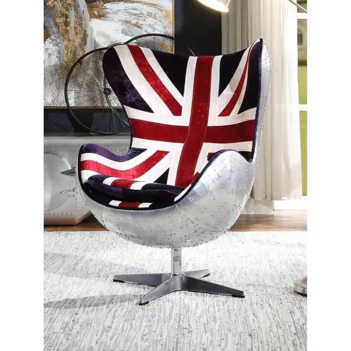 ACME Brancaster Pattern Fabric & Aluminum Accent Chair Model 59835