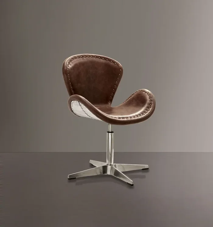 ACME Brancaster Retro Brown Top Grain Leather & Aluminum Accent Chair Model 96554
