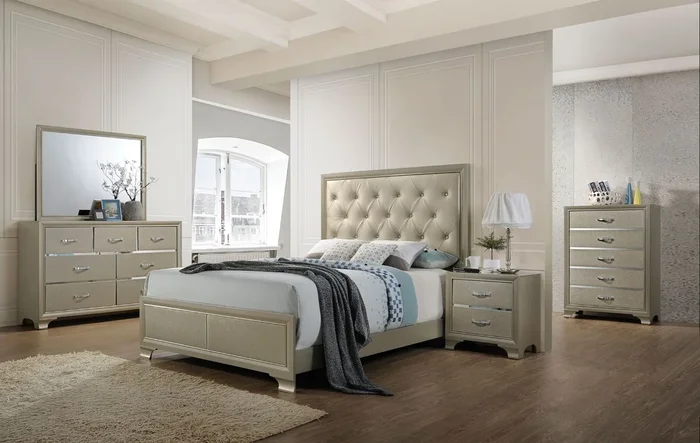 ACME Carine PU & Champagne Bed Model 26240