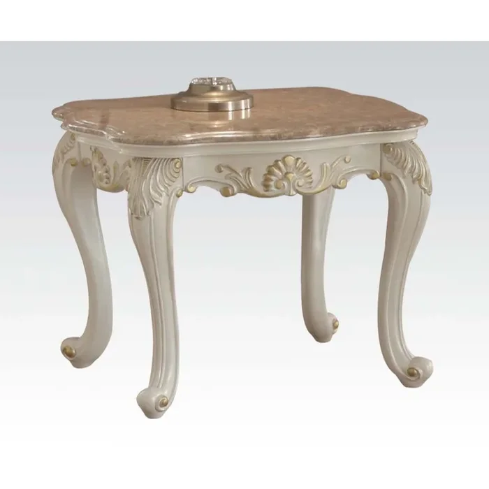 ACME Chantelle Marble & Pearl White End Table Model 83542