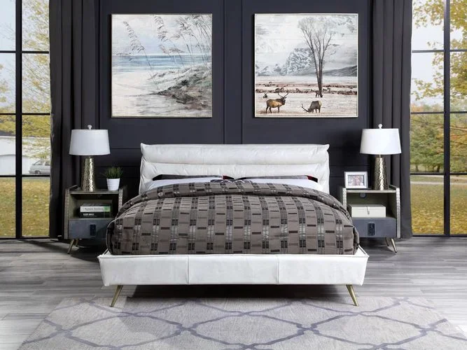 ACME Doris Vntage White Top Grain Leather Queen Bed Model BD00565Q