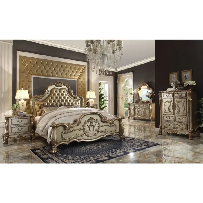 ACME Dresden Bone PU & Gold Patina Bed Model 23160