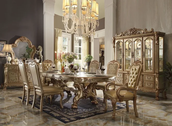 ACME Dresden Gold Patina & Bone Dining Table Model 63150