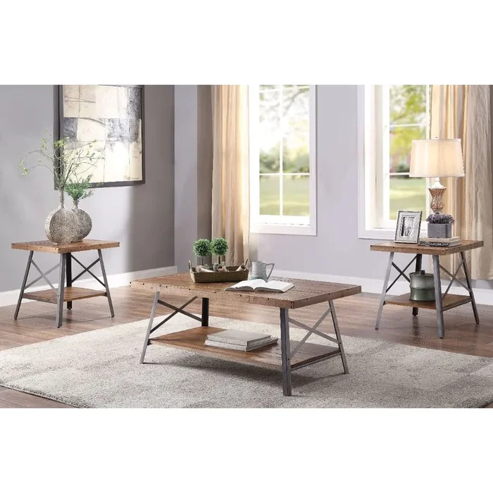 ACME Ikram Weathered Oak & Sandy Black Coffee Table Model 81175