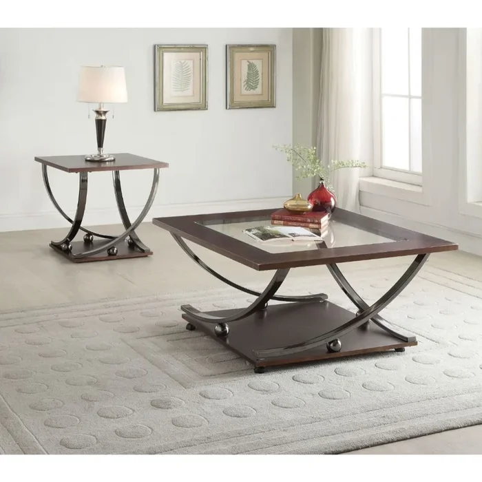 ACME Isiah Black Nickel & Clear Glass Coffee Table Model 80355