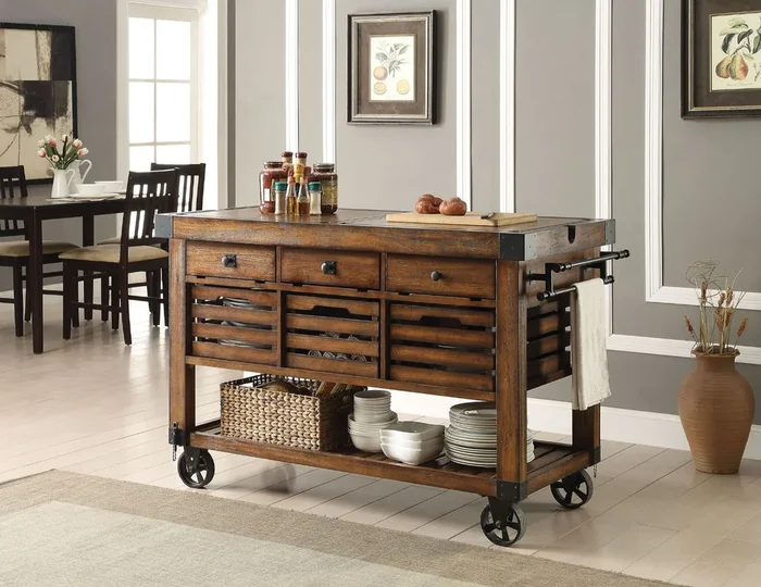 ACME Kaif Distressed Chestnut Kitchen Cart Model 98184
