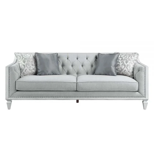 ACME Katia Light Gray Linen & Weathered White Finish Sofa Model LV01049