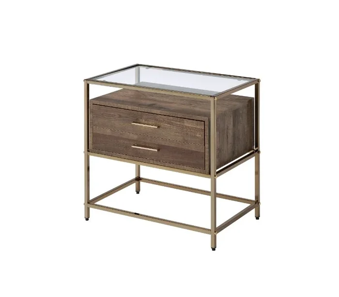 ACME Knave Walnut & Champagne Finish Accent Table Model 97867