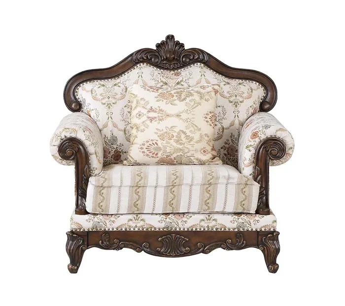 ACME Nayla Pattern Fabric & Walnut Finish Chair Model LV01275