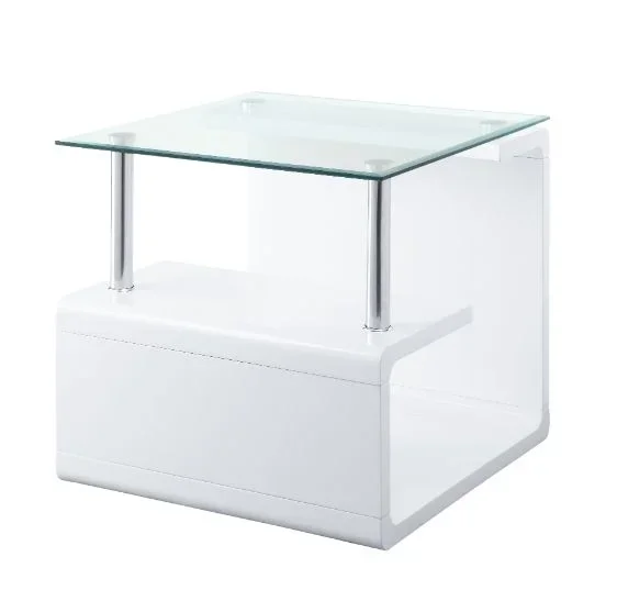 ACME Nevaeh Clear Glass & White High Gloss Finish End Table Model 82362
