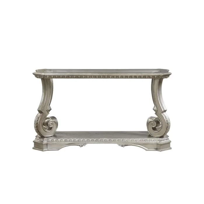 ACME Northville Antique Silver & Clear Glass Accent Table Model 86933